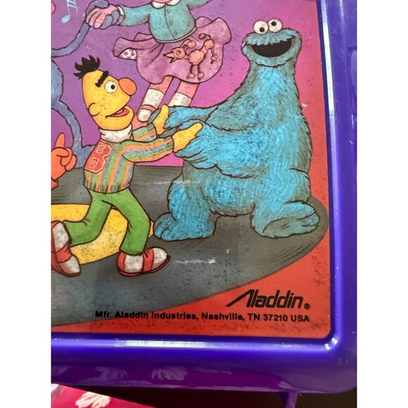 Vintage Aladdin Sesame Street Purple Plastic Lunchbox Big Bird Cookie Monster - Picture 4 of 11
